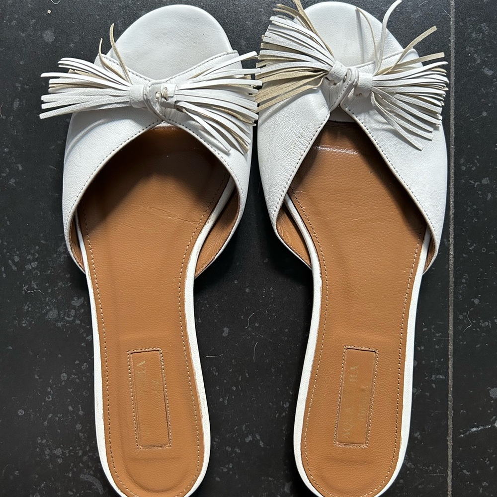 Aquazurra white tassel flats